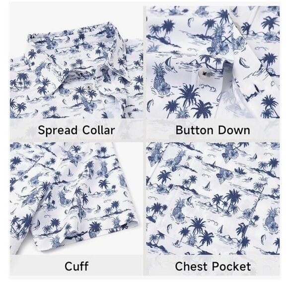 Performance Hawaiian Shirt Short Sleeve Button Down Casual Shirt - Picture 3 of 6